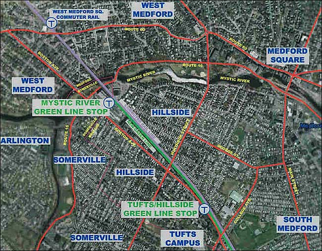Proposed Medford Green Line stations map